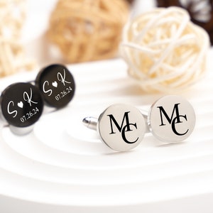 Custom Name Initial Cuff Links,Personalized Initials Cufflinks,Groom Wedding Cufflinks,Wedding Gift,Custom Groomsmen Gift,Round Cufflinks image 2