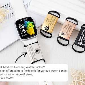 Personalized Medical Alert Tag for Apple/Smart Watch Band,Engraved Allergies&Emergency Contact on Stainless Steel,Medical Alert Id Tag image 7