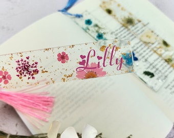 Floral Bookmark Gift，Name Bookmark，Custom Pressed Flower Bookmark，Floral Handmade Bookmark,Book Lover Gift, Birthday Gift,Mother's Day gift，