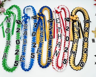 Handcrafted Graduation Lei 2025 - Personalized Satin Garland with Ribbon - Grad Cap & Name - Perfect Gift for Graduate - Class of 2025