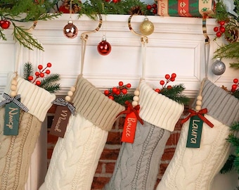 Personalized Christmas Stocking with Wooden Name Tag, Christmas Stocking Tags, Personalized Gift Tags, Christmas Decor