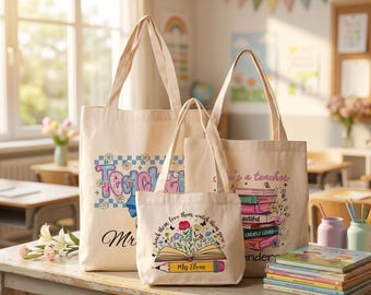 Personalized Teacher Tote Bag Custom Teacher Canvas Tote Teacher Appreciation Gift Back to School Tote Thank You Teacher Teachers' Day Gift