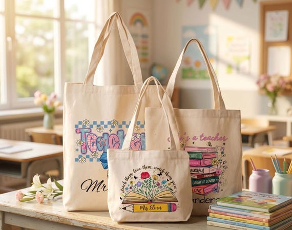 Personalized Teacher Tote Bag Custom Teacher Canvas Tote Teacher Appreciation Gift Back to School Tote Thank You Teacher Teachers' Day Gift