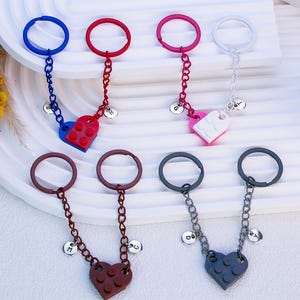 Personalized Initial Heart Keychain Set,Building Block Gift,Valentine&#39;s Day Gift,Colorful Matching Keychain,Gift for Lover,Girlfriend Gift