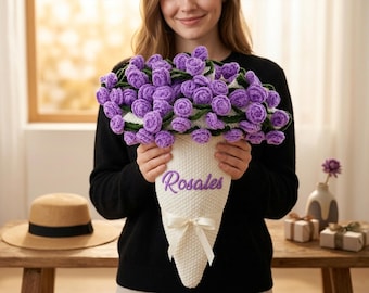 Coperta con bouquet di fiori all'uncinetto, coperta personalizzata con nome, plaid floreale fatto a mano, regalo con bouquet di fiori, decorazione per la casa, regalo di compleanno per la mamma