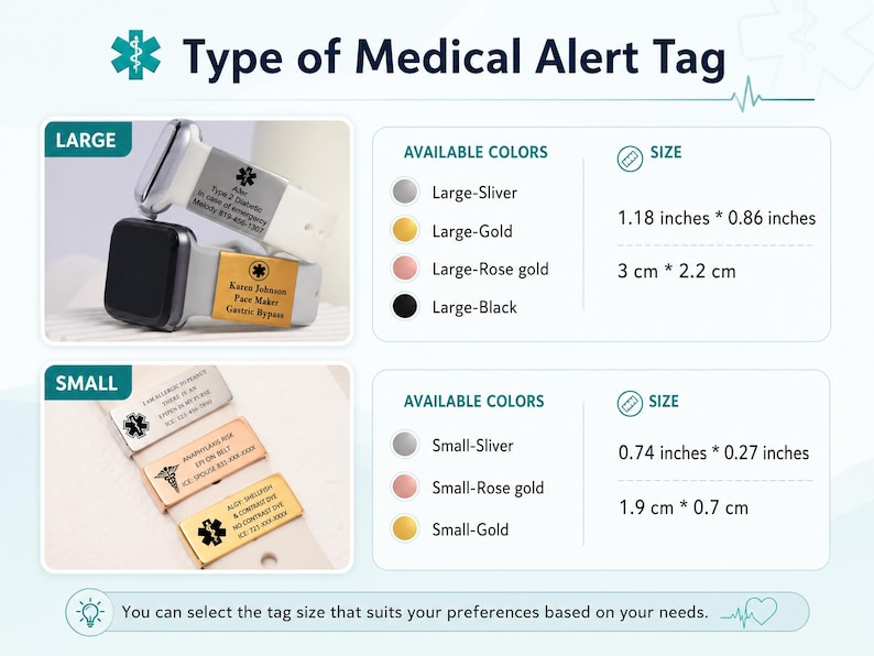 Personalized Medical Alert Tag for Apple/Smart Watch Band,Engraved Allergies&Emergency Contact on Stainless Steel,Medical Alert Id Tag image 3