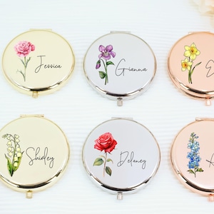 Custom Compact Mirror with Birth Flower,Custom Name Pocket Mirror,Gift For Wedding,bridesmaid custom gifts,Birthday,Bachelorette Favors