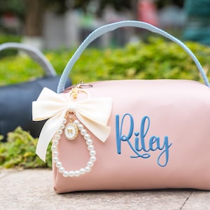 Personalized PVC Makeup Bag for Bridesmaids.Custom Embroidered Toiletry Pouch.Wedding Party Gift.Beach Travel Cosmetic Organizer