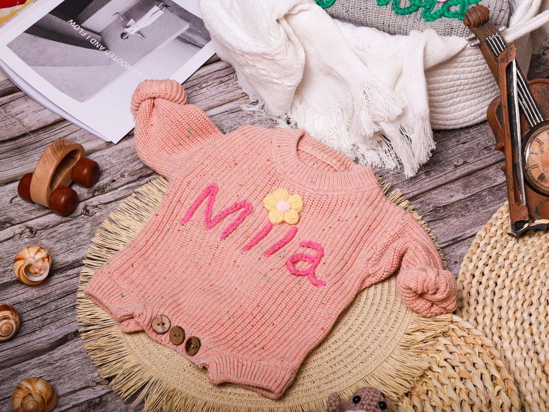 Custom Baby Name Sweater, Personalized Knit Sweater with Hand Embroidery, Newborn Gift, Coming Home Outfit, Baby Shower Gift, Christmas Gift