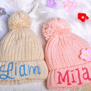 Personalized Winter Hat for Kids, Hand Embroidered Beanie with Name, Customizable Kids&#39; Winter Accessories, Perfect Gifts for Children
