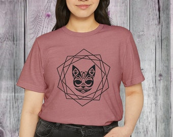 Cat Pentagon Recycled Organic T-Shirt, Tattoo Art Shirt, Unisex Organic Clothing, Sustainable Tee, Tiki Cat Design