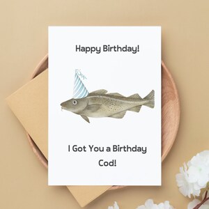 Feliz aniversário Bacalhau - Cartão de feliz aniversário com trocadilho animal - cartão de feliz aniversário punny - cartão de feliz aniversário com humor animal
