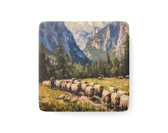 Porzellanmagnet, quadratisch – Yosemite Sheep Herder