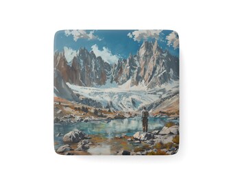Porzellanmagnet, quadratisch – Gemälde „High Sierra Lake“.