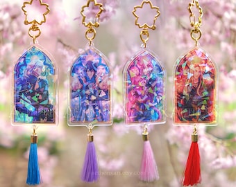 FFXIV Stained Glass Style Keychains - Holographic Acrylic - Aymeric, Estinien, G'raha Tia, Zenos