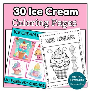 30 Kawaii Ice Cream Coloring Pages for Kids, Printable Kawaii Coloring Pages,Ice Cream Activity, Kids Coloring Sheets , Kids Coloring Pages