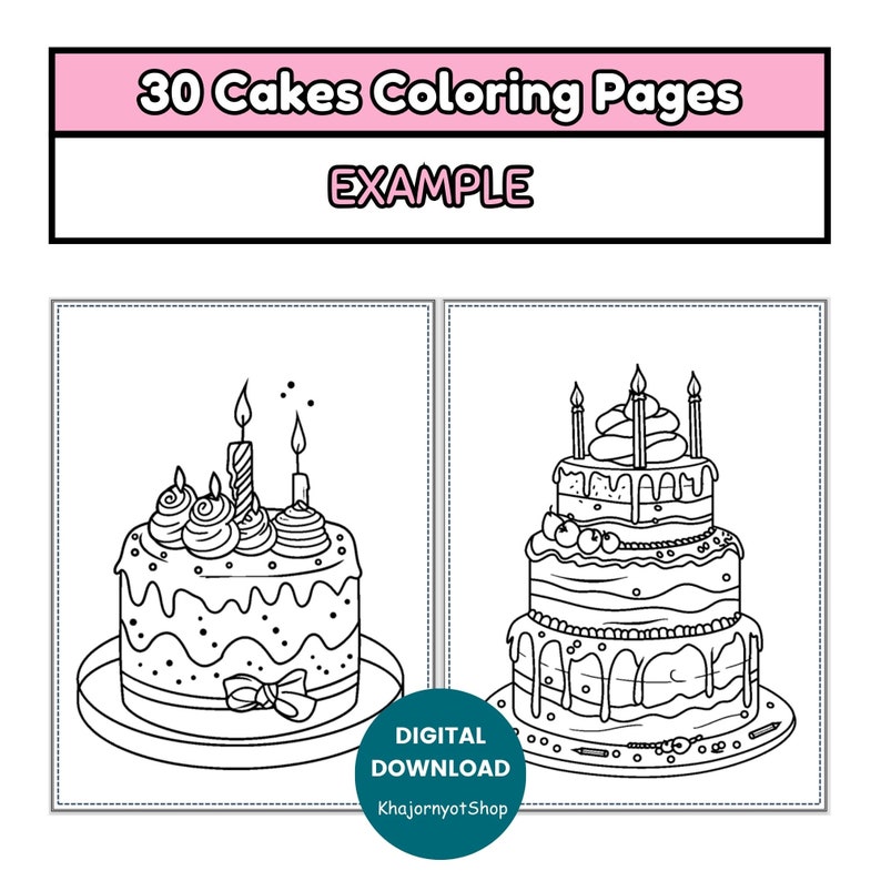 30 Adults and Kids Sweet Cakes Coloring Pages, Cakes Printable Coloring ...