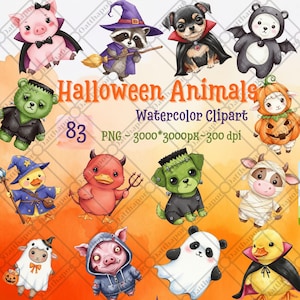 Halloween Animals, PNG Halloween Clipart, Cute Halloween Animals, Halloween animal watercolors, Halloween Animals Clipart, Commercial Use