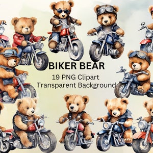 Ours motard, 19 PNG Clipart Bundle, téléchargement immédiat, usage Commercial et personnel