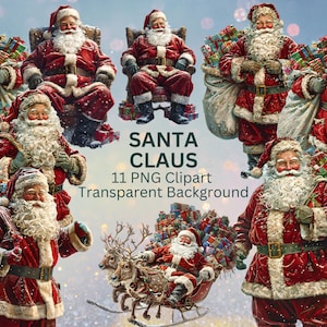 Jolly Santa Claus PNG Clipart Bundle – Instant Download, Commercial & Personal Use,  Vintage Father Christmas