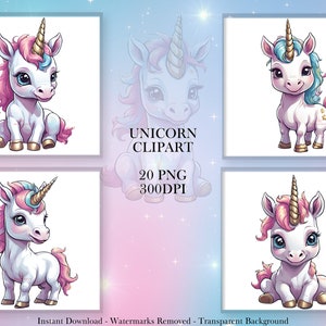 Cute Unicorn, 20 PNG Clipart Bundle, Instant Download, Commercial ...