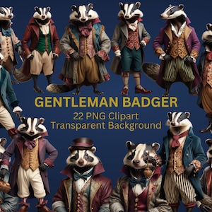 Vintage Gentleman Badger, 22 png-clipartbundel, instant download, commercieel en persoonlijk gebruik