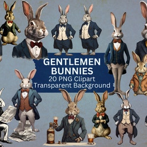 Gentlemen Bunny Clipart PNG - 20 Pngs - Sofort-Download, Clipart-Bundle