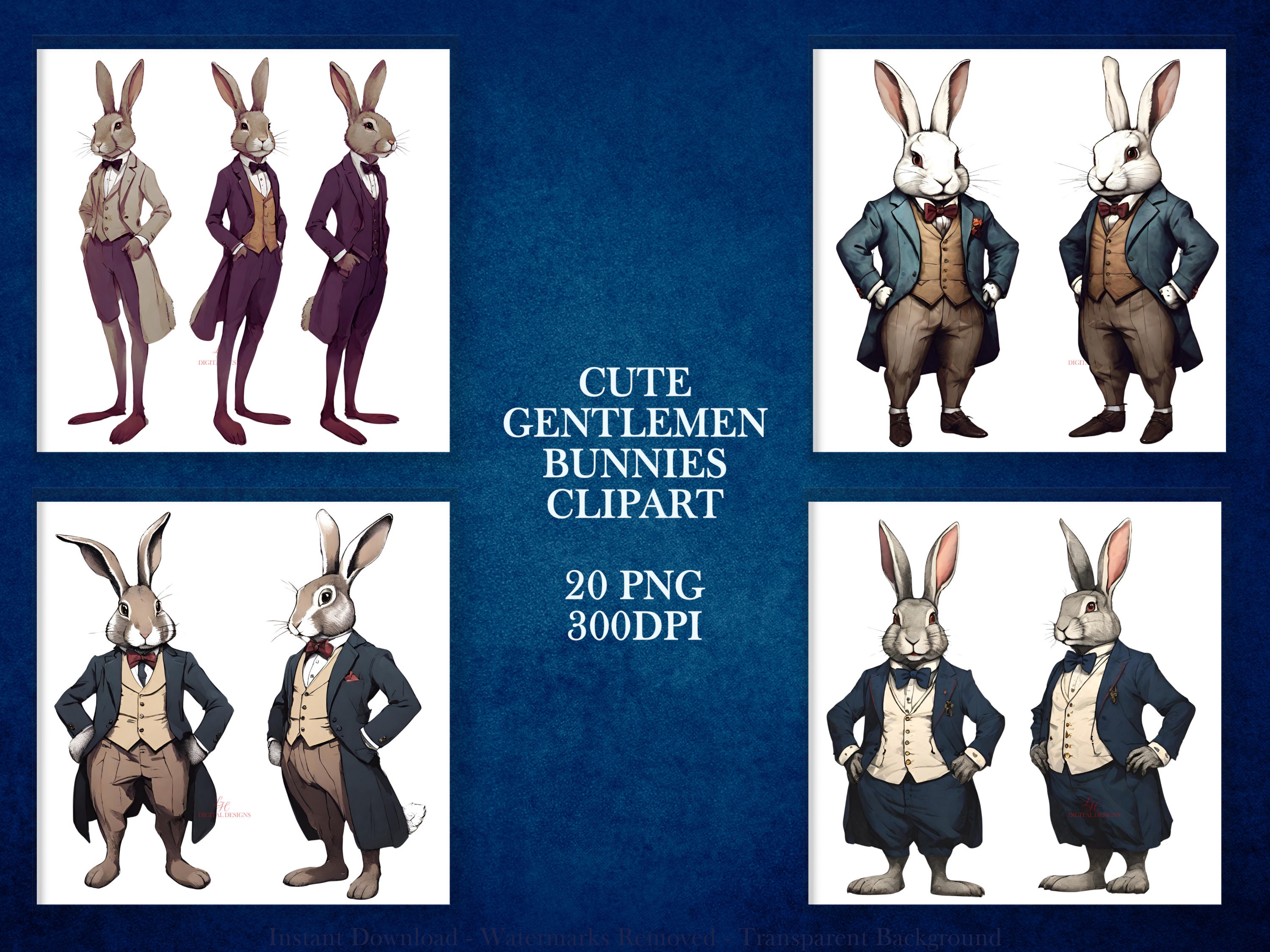Gentlemen Bunny Clipart PNG - 20 Pngs - Instant Download, Clipart ...
