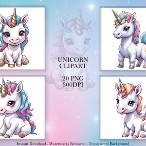Cute Unicorn, 20 PNG Clipart Bundle, Instant Download, Commercial ...