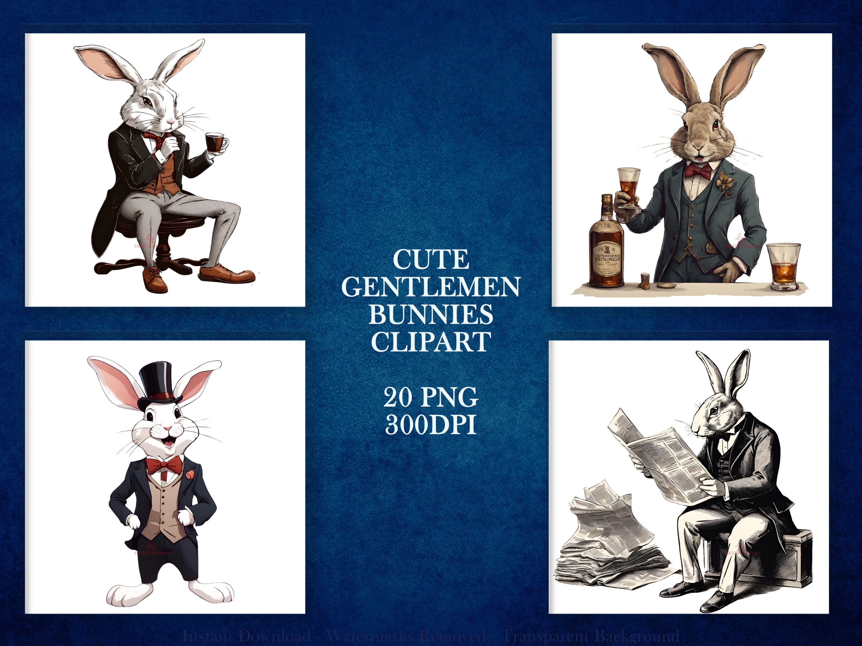 Gentlemen Bunny Clipart PNG - 20 Pngs - Instant Download, Clipart ...