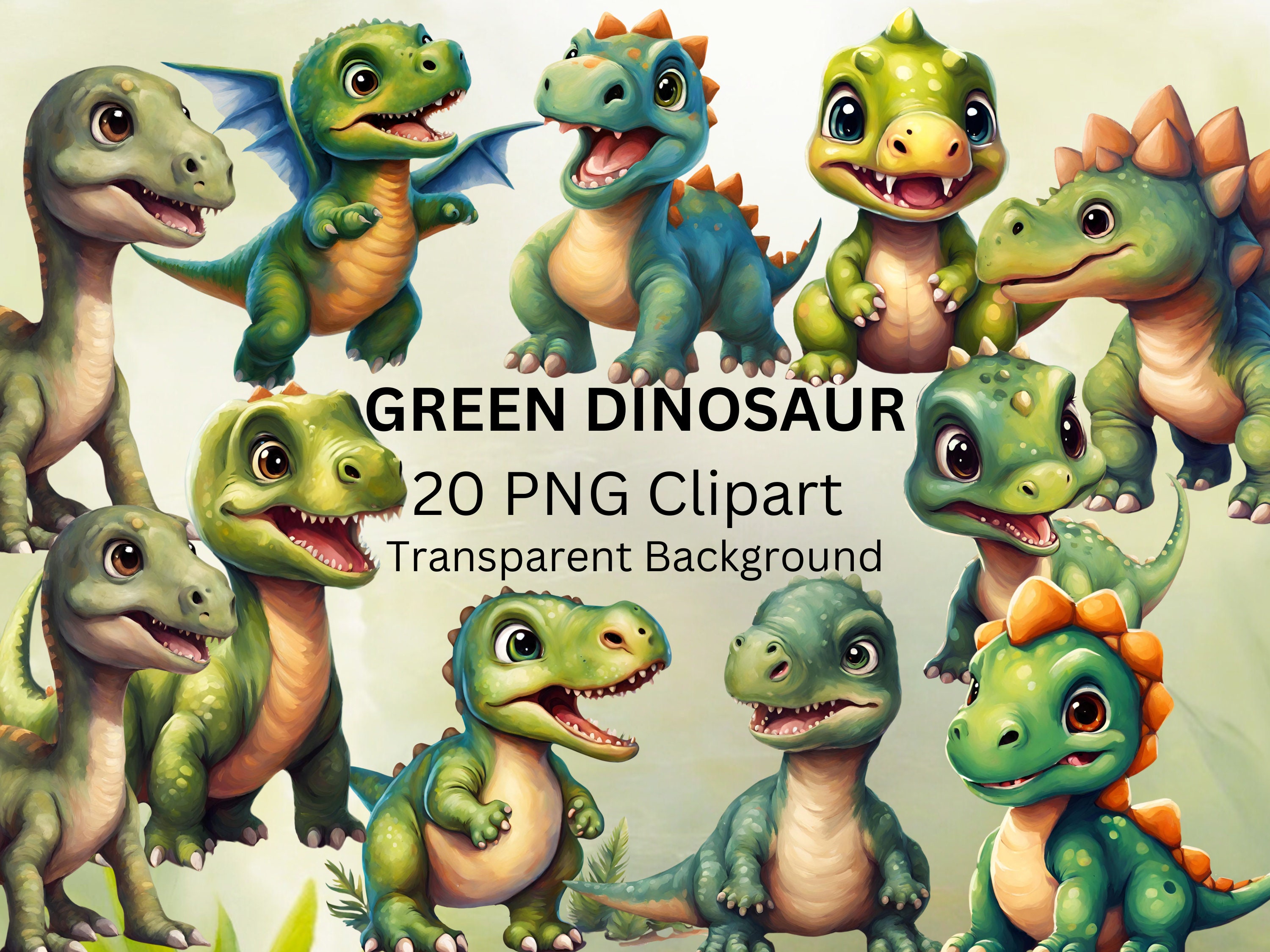 Green Dinosaur Clipart, 20 PNG Clipart Bundle, Instant Download ...