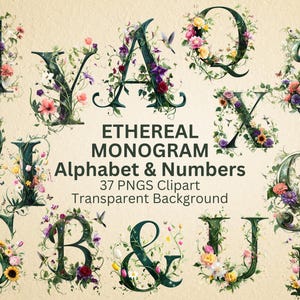 Enchanting Alphabet Set including Numbers, 37 PNG Clipart Images – Instant Download, Commercial & Personal Use.