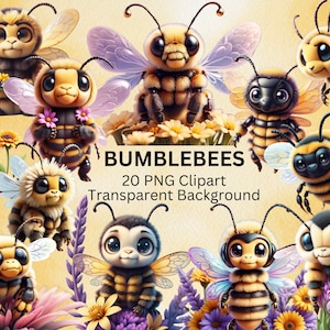 Adorable Bumblebees, 20 PNG Clipart Bundle, Instant Download, Commercial & Personal Use