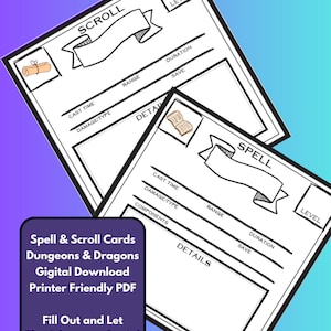 Spell & Scroll Cards DND - Printable PDF Digital Download