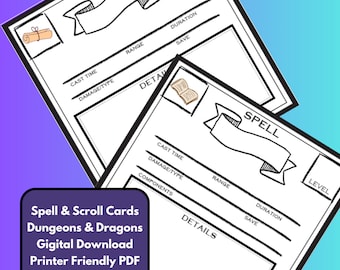 Spell & Scroll Cards DND - Printable PDF Digital Download