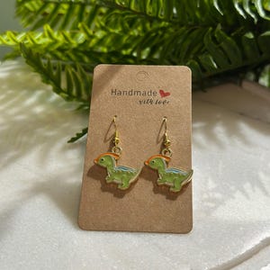 Green Parasaurolophus Dinosaur Earrings