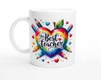 The Best Teacher Heart Apple and Pencils - Ceramic Mug 11oz