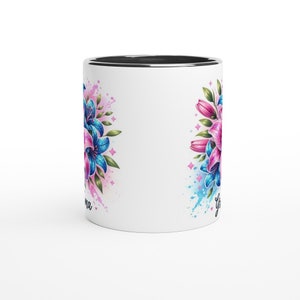 Grandma Pink and Blue Lilies Ceramic Mug 11oz in White or with a Black, Blue or Pink Trim zdjęcie 4