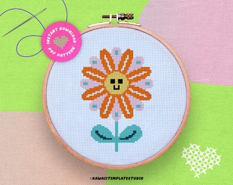 Cute Flower Cross Stitch Pattern | Cute Cross Stitch Pattern | Kawaii Cross Stitch | Kawaii Flower Cross Stitch | PDF Instant Download