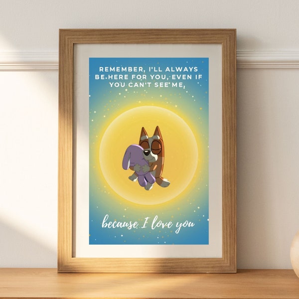 Bluey inspired nursery poster - Decor for Kids Room Bluey Nursery Art, Sleepytime, I love you, Bingo