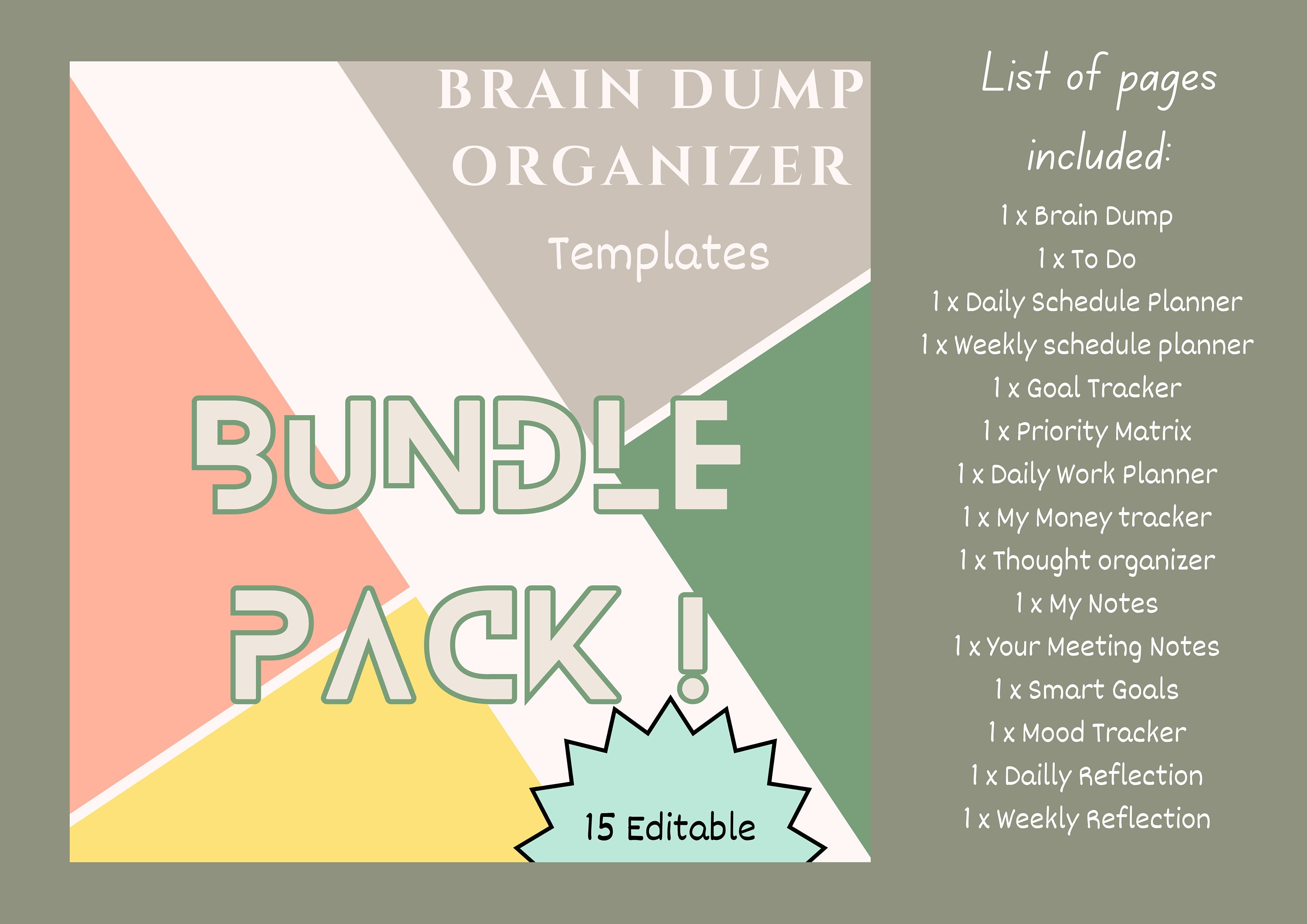Brain Dump Template EDITABLE BUNDLE, to Do List Printable, ADHD Daily ...