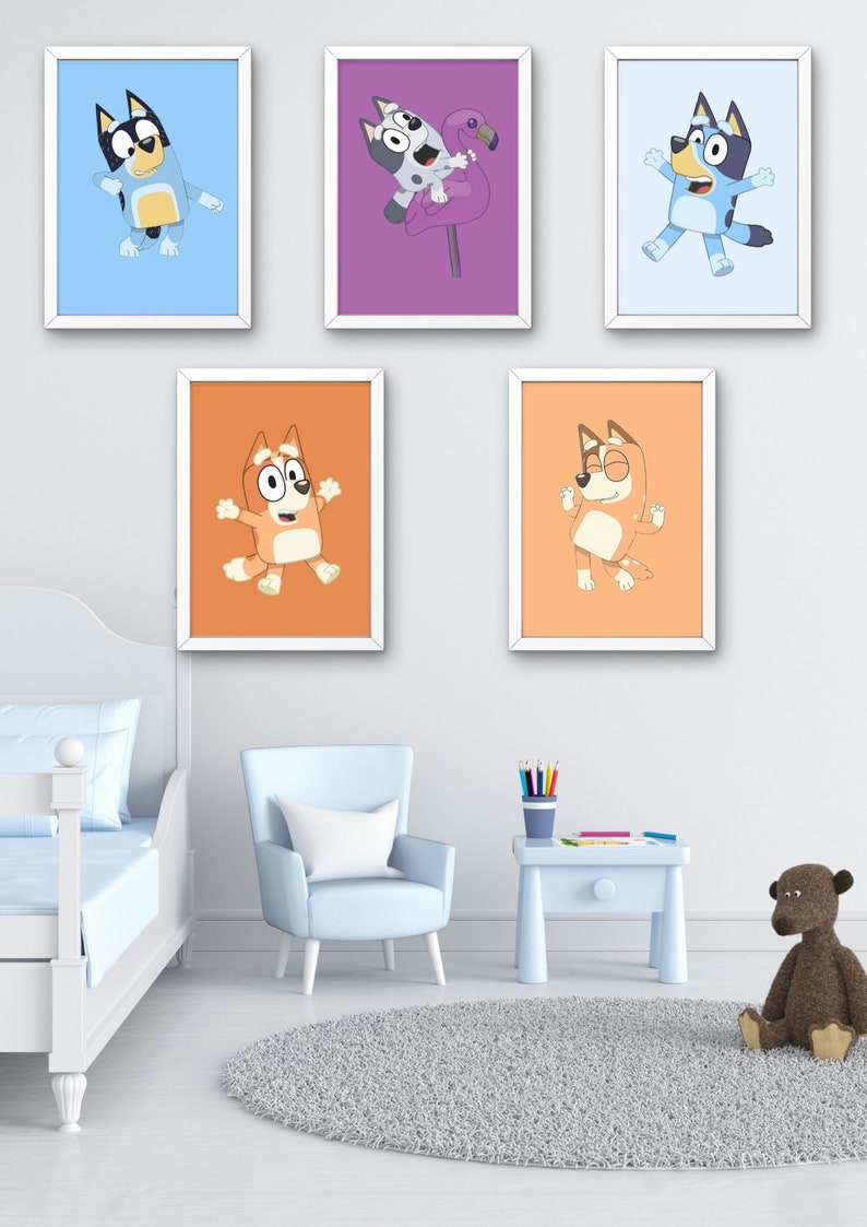 Bluey Art Set of 5 Print Bundle, Bluey, Bingo, Bluey Print, Kids ...