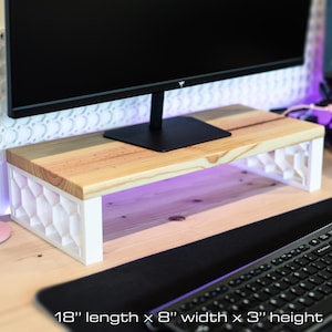 Soporte moderno de madera para monitor - Elevador de pantalla - Estante organizador de escritorio - Accesorios de oficina - Tamaños personalizados