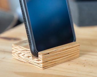 Wooden Phone Holder - Simple & Minimalist Design - Customizable 2 Pack for Any Thickness - Perfect Desk Accessory from upcycled plywood