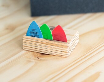 Wooden Guitar Pick Holder - Simple & Minimalist Design, Eco-Friendly Upcycled Construction Plywood, Perfect Gift for Musicians