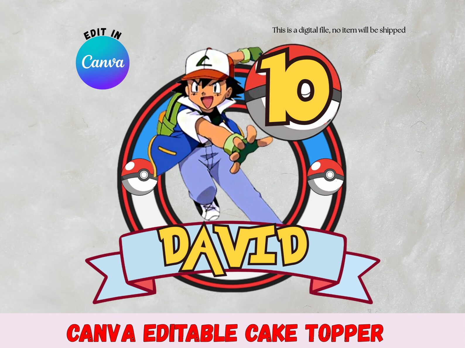 Editable Poke Mon Cake Topper, Printable Poker -mon Birthday Decoration ...