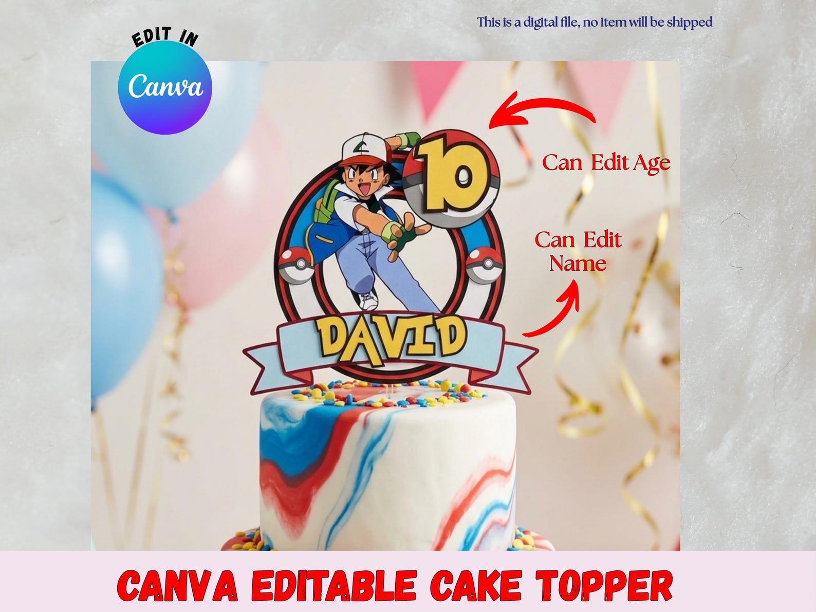 Editable Poke Mon Cake Topper, Printable Poker -mon Birthday Decoration ...