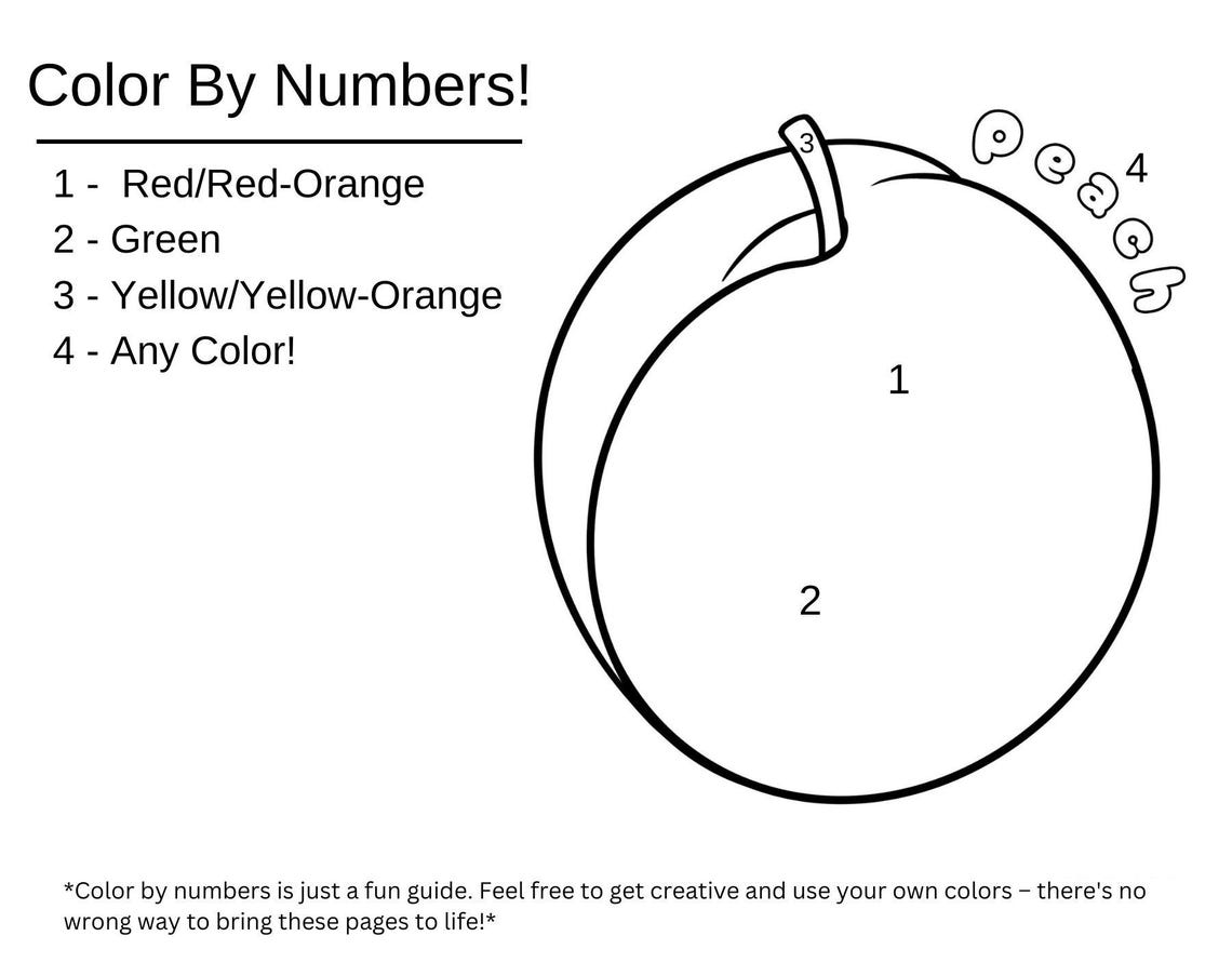 Peach Fruit Coloring Page for Kids and Adults Simple Easy Food