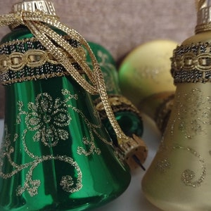 Vintage Krebs Christmas Bell Shaped Ornaments With Gold Glitter