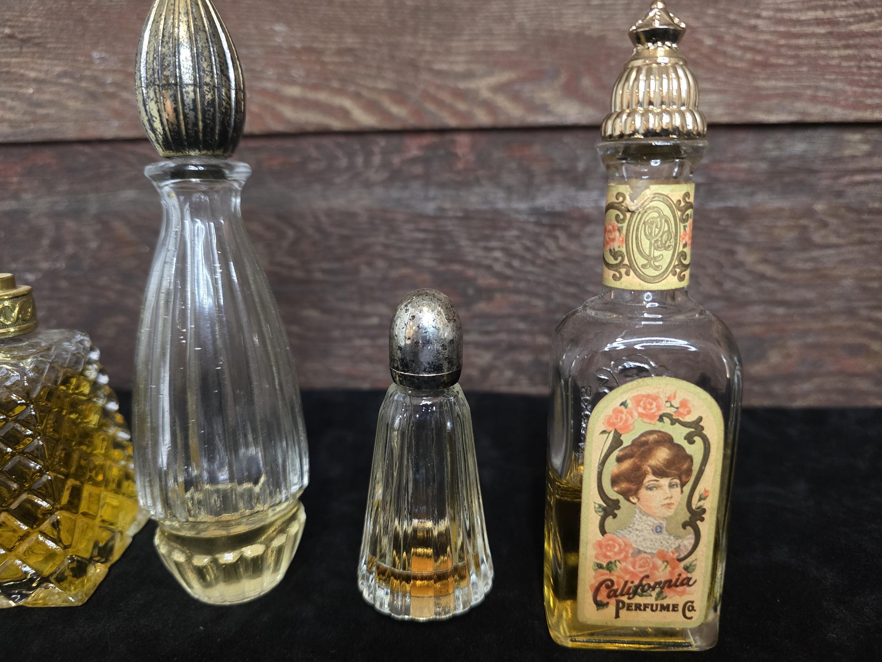 Set of 4 Vintage Avon Perfume Bottles Brocade Roses California